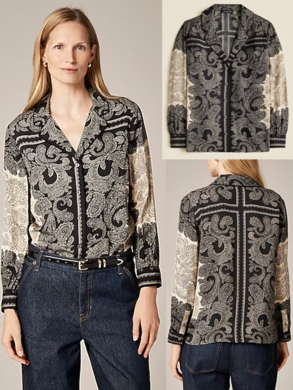 NEW J.CREW Drapey Camp-Collar Shirt M Paisley Scarf Bandana Satin CP645 $145 NWT
